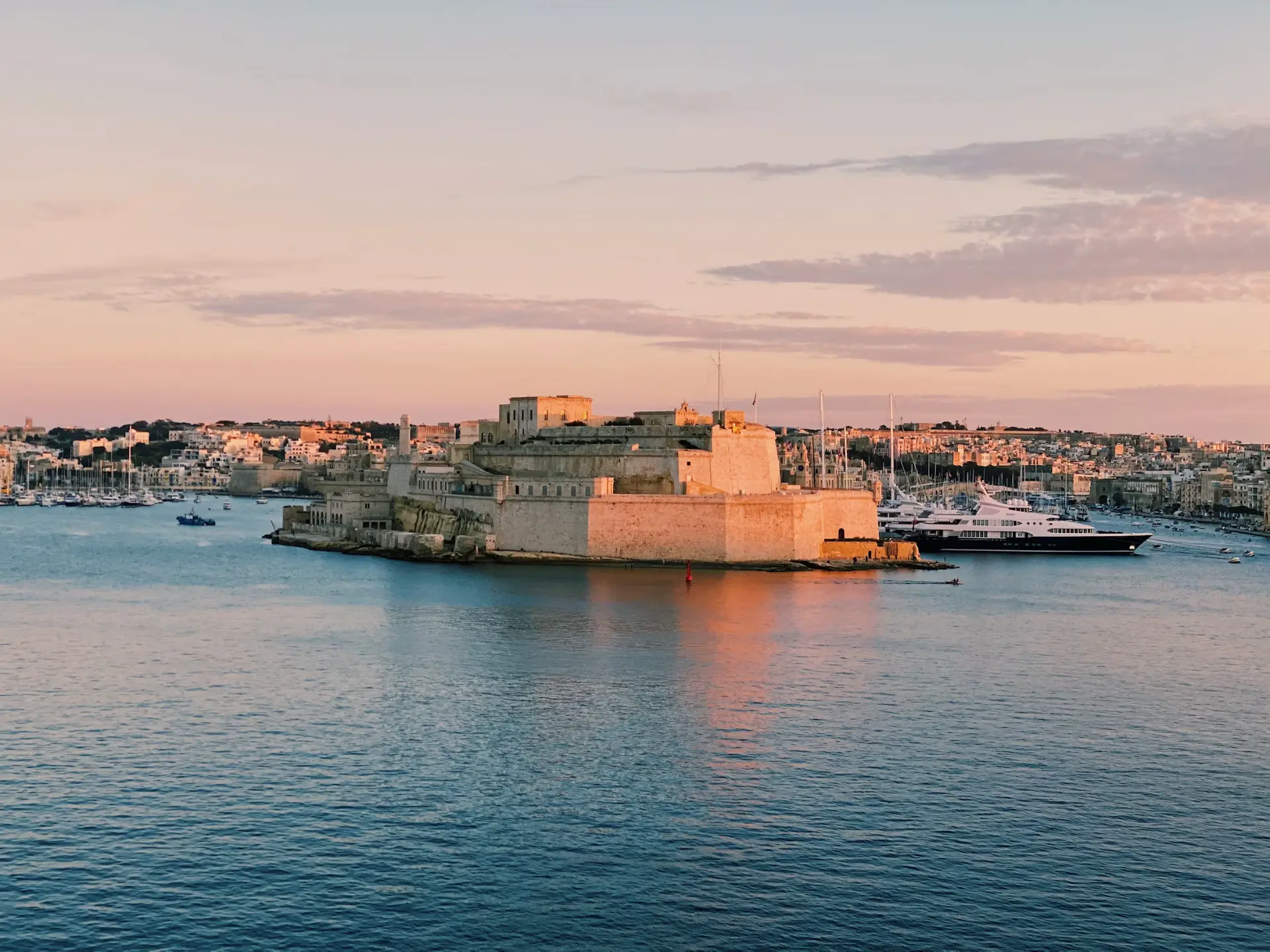 Malta harbour at sunset